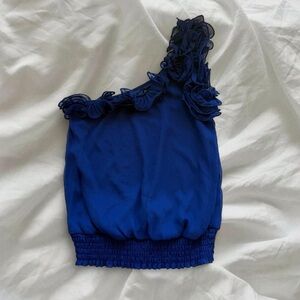 Takara Royal Blue One-Shoulder Ruffle Blouse